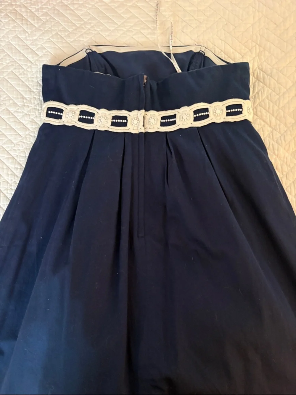 Lilly Pulitzer Navy Strapless Dress with White Crochet Trim - Picture 2 of 3